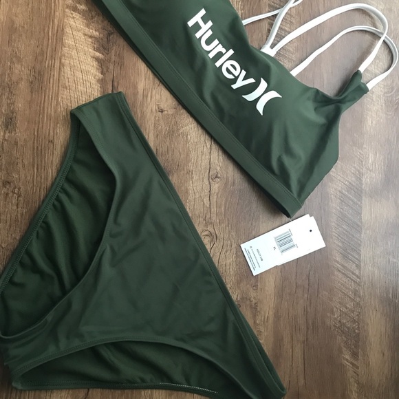 NWT Hurley High Waisted Strappy Back 2 Piece Olive Green XL - Picture 6 of 9